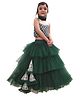 Tilism Net Knit Sleeveless Geometric Designed Lace Embellished Top & Skirt Set - Green