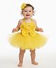 Tilism Net Knit Sleeveless Sequins & Thread Work Embellished Floral & Bow Applique Detailed Crop Top & Skirt Set - Yellow