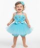 Tilism Net Knit Sleeveless Sequins & Thread Work Embellished Floral & Bow Applique Detailed Crop Top & Skirt Set - Sky Blue