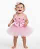 Tilism Net Knit Sleeveless Sequins & Thread Work Embellished Floral & Bow Applique Detailed Crop Top & Skirt Set - Pink
