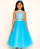 Tilism Net Knit Sleeveless Geometric Designed Lace Embellished Top & Skirt Set - Sky Blue