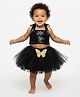Tilism Net Knit Sleeveless Sequins Embellished Halter Neck Crop Top & Skirt Set - Black