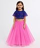 Tilism Net Knit Half Sleeves Mirror Work Detailed Crop Top & Skirt - Pink