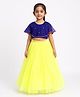 Tilism Net Knit Half Sleeves Mirror Work Detailed Top & Skirt Set - Yellow