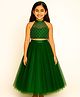 Tilism Net Knit Sleeveless Geometric Designed Lace Embellished Top & Skirt Set - Green