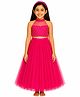 Tilism Net Sleeveless Geometric Designed Stones Embellished Top & Skirt Set - Pink