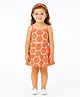Tilism Cotton Knit Sleeveless Floral Printed Coordinating Top & Skirt Set - Orange
