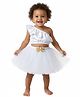 Tilism Net Knit One Shoulder Sleeveless Frill Detailed Top & Skirt Set - White