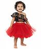 Tilism Net Knit One Shoulder Sleeveless Frill Detailed Floral Printed Top & Skirt Set - Red