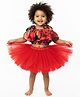 Tilism Net Knit Sleeveless Abstract Printed Top & Skirt Set - Red