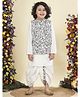 Little Bansi Cotton Woven Full Sleeves Solid Dhoti Kurta Set With Floral Printed Nehru Jacket - White