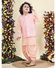 Little Bansi Cotton Woven Full Sleeves Solid Dhoti Kurta Set With Ethnic Motifs Printed Nehru Jacket - Peach