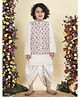 Little Bansi Cotton Woven Full Sleeves Solid Dhoti Kurta Set With Leaves Printed Nehru Jacket - Cream