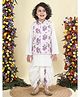 Little Bansi Muslin Woven Full Sleeves Solid Kurta & Dhoti With Floral Printed Jacket Set - Purple