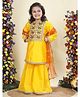 Little Bansi Silk Woven Three Fourth Sleeves Floral Embroidered Kurti & Sharara With Dupatta Set - Yellow