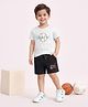 Nino Togs Cotton Lycra Knit Half Sleeves Ball & Game On Text Embroidered Tee & Shorts Set - Multi Colour & Black