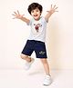 Nino Togs Cotton Lycra Knit Half Sleeves Bear Printed Tee & Shorts Set - Off White & Black