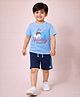 Nino Togs Cotton Lycra Knit Half Sleeves Boy & Typography  Printed Tee & Shorts Set - Sky Blue & Navy Blue