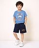 Nino Togs Cotton Lycra Knit Half Sleeves Tiger Face Printed Tee & Shorts Set - Blue & Navy Blue