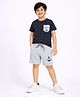 Nino Togs Cotton Lycra Knit Half Sleeves Anchor Printed Tee & Shorts Set - Charcoal & Grey