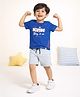Nino Togs Cotton Lycra Knit Half Sleeves Music Text Printed Tee & Shorts Set - Navy Blue & Grey