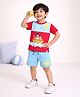 Nino Togs Cotton Lycra Knit Half Sleeves Pirate Printed Tee & Shorts Set - Red & Sky Blue
