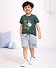 Nino Togs Cotton Lycra Knit Half Sleeves Ball & Lets Do This Boys Text Embroidered Tee & Shorts Set - Green & Grey