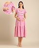 NIGHTSPREE Cotton Woven Half Sleeves Checked Maternity Dress With Side Zipper Nursing Access - Pink