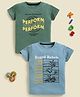 Biskid Sinker Knit Pack Of 2 Half Sleeves Perform & Board Rebels Text Printed Tees  - Green & Blue