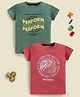 Biskid Sinker Knit Pack Of 2 Half Sleeves Perform & Escape The Nature Text Printed Tees  - Green & Rust