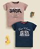 BISKID Sinker Knit Pack Of 2 Half Sleeves Real Skater & USA 1975 Texts Printed Tees  - Light Brown & Blue