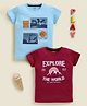 Biskid Sinker Knit Pack Of 2 Half Sleeves Explore The World & Basketball Text Printed Tees - Blue & Maroon