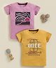 Biskid Sinker Knit Pack Of 2 Half Sleeves Peace & Gree Text Printed Tees - Mustard & Onion Pink