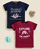Biskid Sinker Knit Pack Of 2 Half Sleeves Explore The World & Courage Of Champions Text Printed Tees - Navy Blue & Maroon