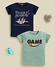 Biskid Sinker Knit Pack Of 2 Half Sleeves Game & Courage Of Champions Text Printed Tees -  Navy  Blue & Pista Green