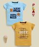 Biskid Sinker Knit Pack Of 2 Half Sleeves Basketball & Gree Text Printed Tees - Blue & Mustard