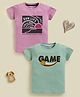 Biskid Sinker Knit Pack Of 2 Half Sleeves Game & Peace Text Printed Tees - Pista Green & Onion Pink