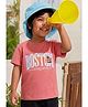 Biskid Sinker Knit Half Sleeves Boston Text Printed Tee - Brick