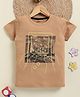 Biskid Sinker Knit Half Sleeves Abstract Printed Tee  - Beige