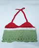 Knits & Knots Cotton Knit Sleeveless Colour Blocked Crochet Top - Green & Red