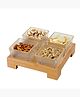 The Better Home Platters Serving Set for Snacks with Wooden Tray,Spoon & 4 Jars (180ml Each) | Premium Soda Lime Glass | Snack Bowls for Serving with Tray