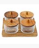 The Better Home Snack Platters Set with Wooden Tray, Spoon, and 3 Glass Jars (380ml Each) | Premium Soda Lime Glass Serving Bowls | Snack Serving Tray (Design 2)