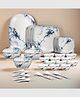 Thermador Melamine 40 Pcs Dinner Set | Crockery Set |6 Dinner Plates, 6 Small Plates, 1 Serving Tray, 3 Big Serving Bowls with Lid, 12 Small Bowls, 6 Spoons, 3 Serving Spoons (Blue White)