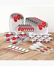 Thermador Floral Melamine 40 Pcs Dinner Set|Crockery Set |6 Dinner Plates, 6 Small Plates, 1 Serving Tray, 3 Big Serving Bowls with Lid, 12 Small Bowls, 6 Spoons, 3 Serving Spoons (White Red)
