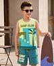 OLLINGTON ST. Cotton Knit Sleeveless  Printed T-Shirt & Shorts Set-Multicolour & Teal
