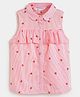 Campana Cotton Woven Sleeveless Striped & Strawberry Printed Shirt Style Top - Light Pink