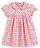 Campana Cotton Woven Half Puffed Sleeves Checked & Orange Printed Dress - Pink & Orange