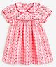 Campana Cotton Woven Puff Sleeves Peter Pan Collar Checked & Floral Printed Dress Pink 6-12 Months