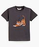 Campana Cotton Knit Half Sleeves Stretch Text & Tiger Printed Tee - Smoky Grey