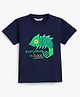 Campana Cotton Knit Half Sleeves Everything Is Cool Text & Chameleon Printed Tee - Navy Blue